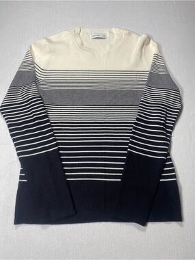 Nine West Black and White Striped Crewneck Sweater size XL